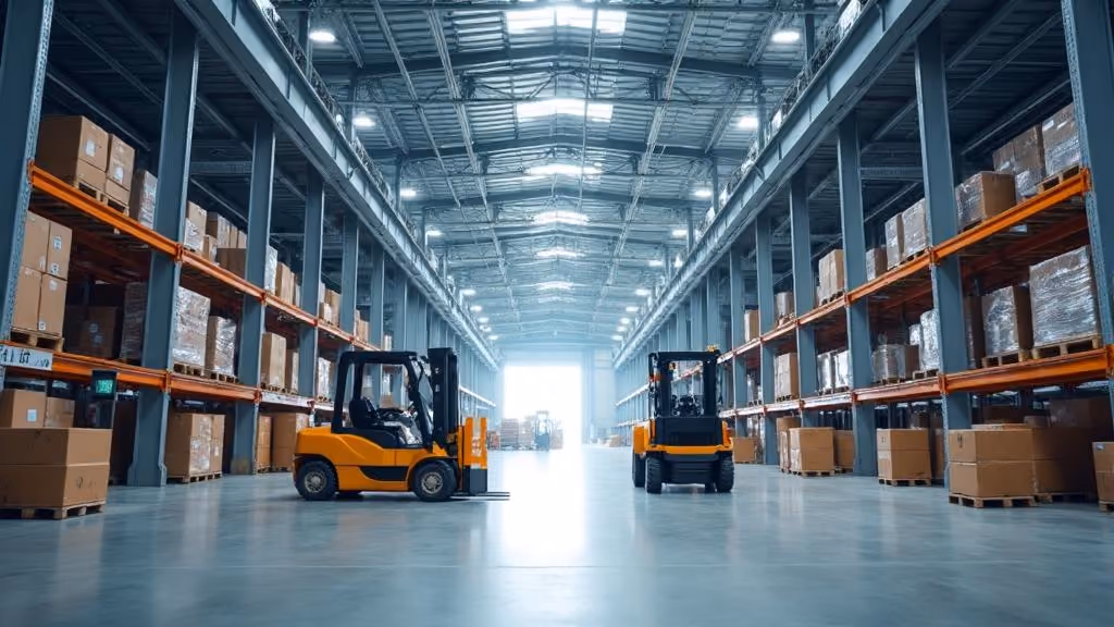 Entrepôt logistique sous charpente métallique