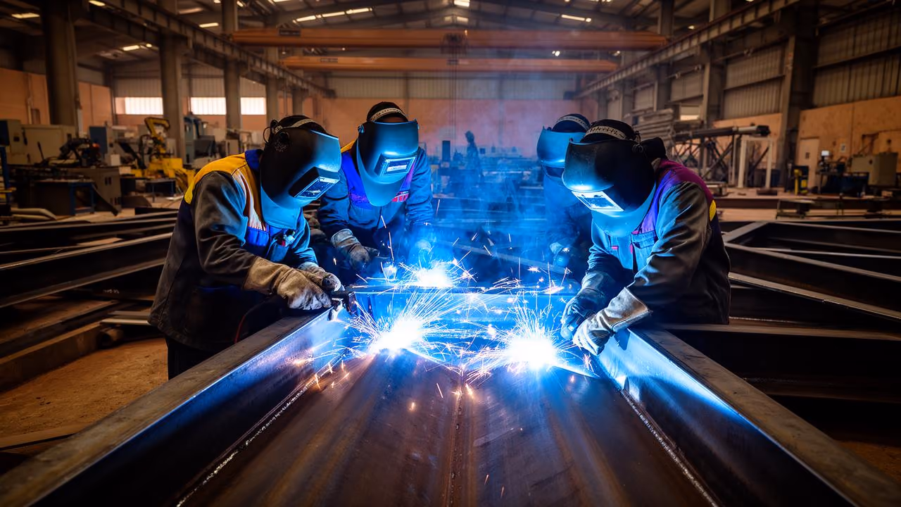 Soudeurs de l'équipe au travail dans l'atelier