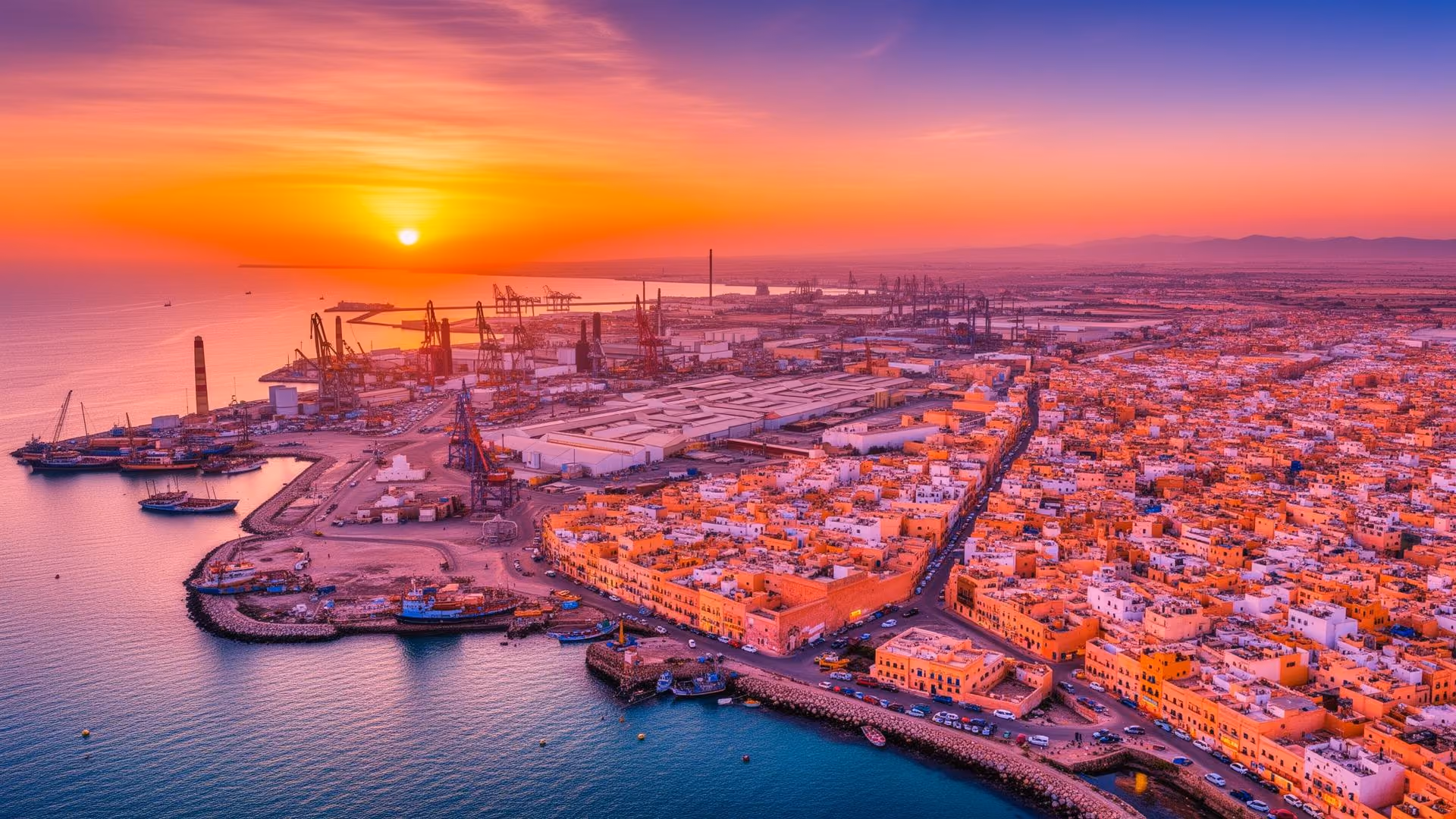 Vue panoramique de Safi au coucher du soleil