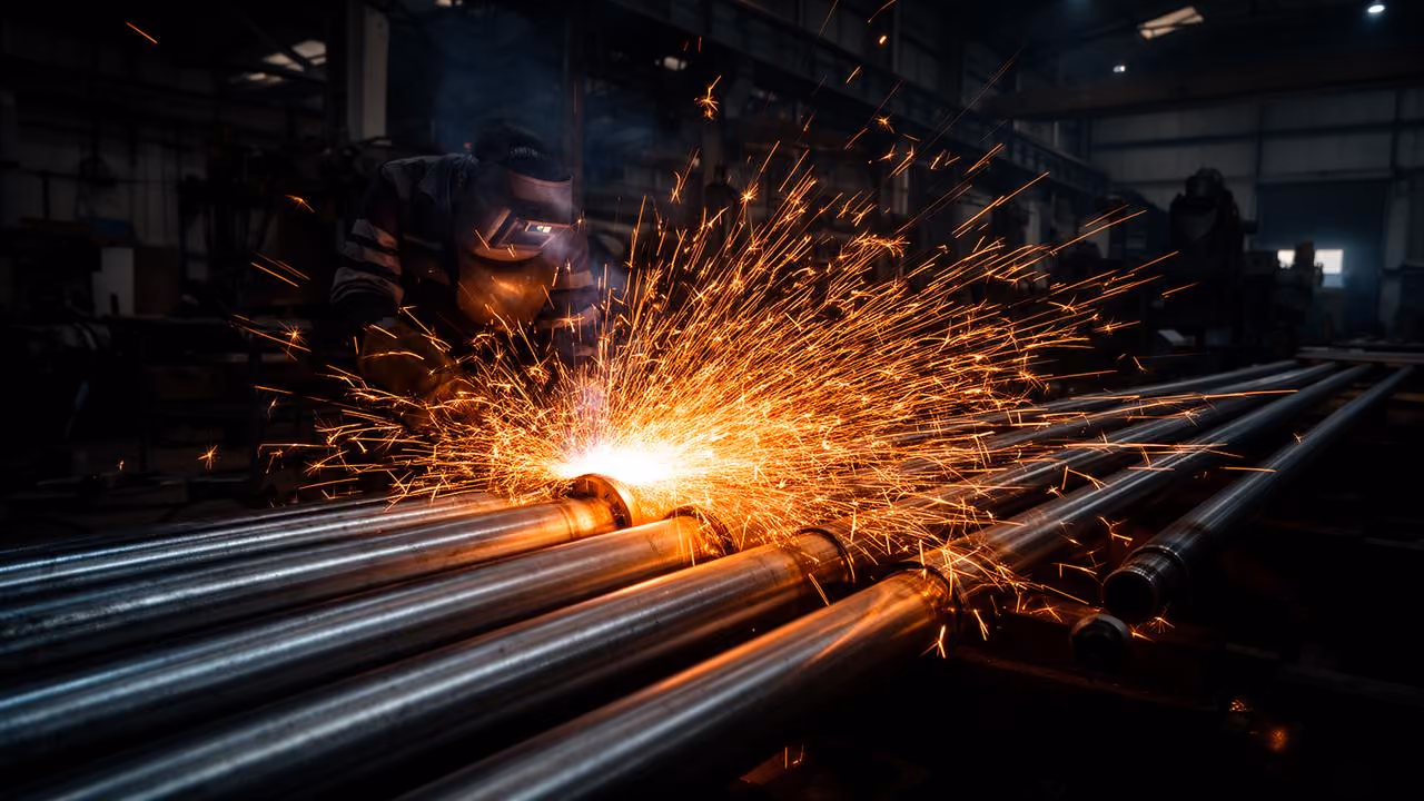 Découpe d’un tube métallique en atelier